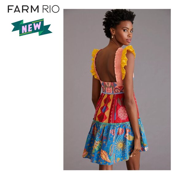 NEW NWT FARM RIO ANTHROPOLOGIE Dress Colorblock Stitch Cotton Sundress Size SM - Picture 5 of 10